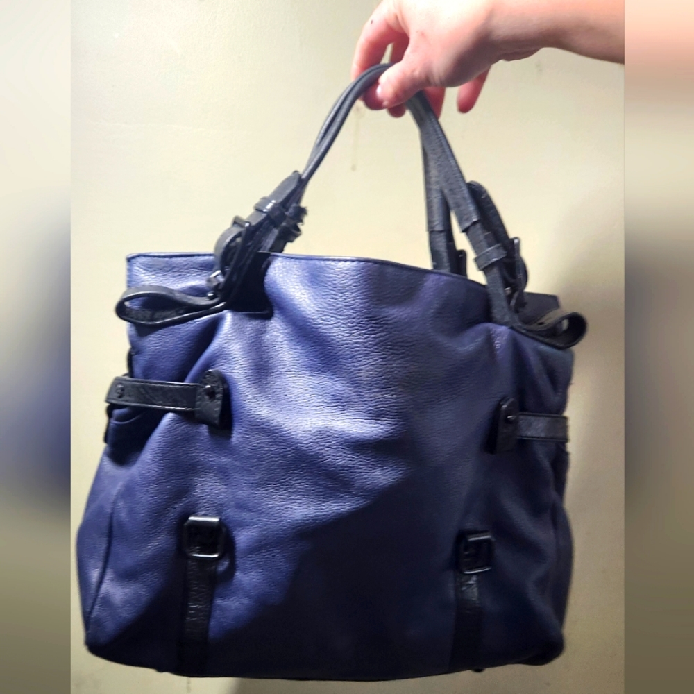 Elliot Lucca Genuine Leather Handbag Shoulder Bag Purse Blue